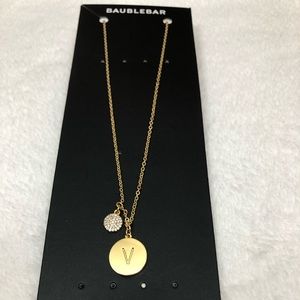 Baublebar Gold Initial “V” Necklace with pave disc Charm